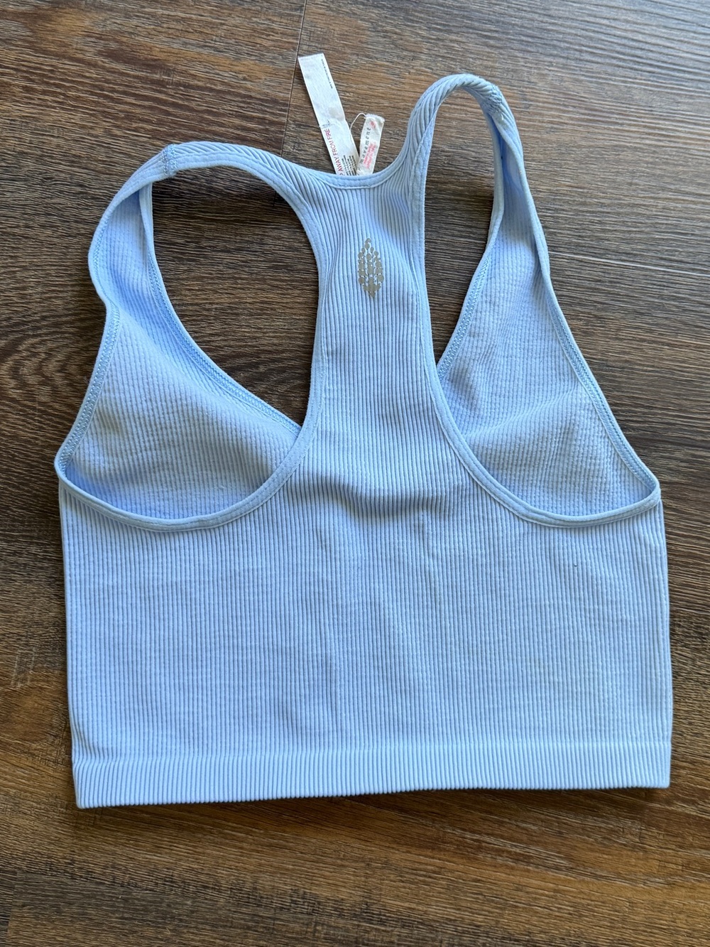 Pale Blue Ribbed Racerback Crop Tank - Picture 2 of 3
